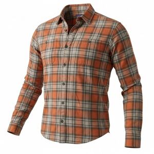 Patagonia Men's Orange and Gray Plaid Shirt